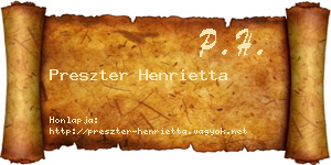 Preszter Henrietta névjegykártya